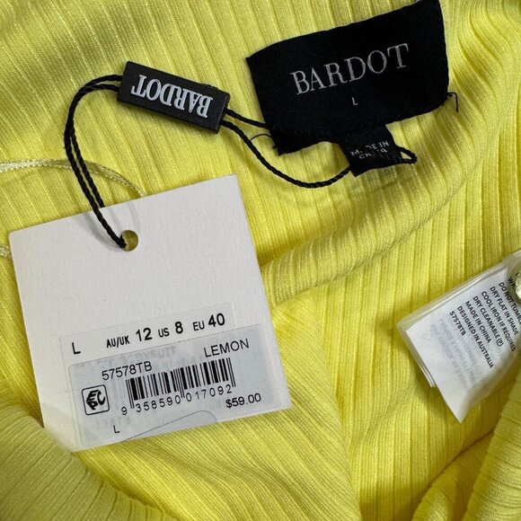 Bardot Pia Asymmetric Ribbed Lemon Yellow Bodysuit Cut Out L US 8 EU 40 - Picture 3 of 9